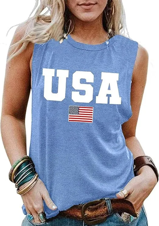 4th of July American Flag Printed Tank Top