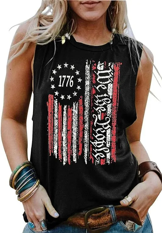 4th of July American Flag Printed Tank Top