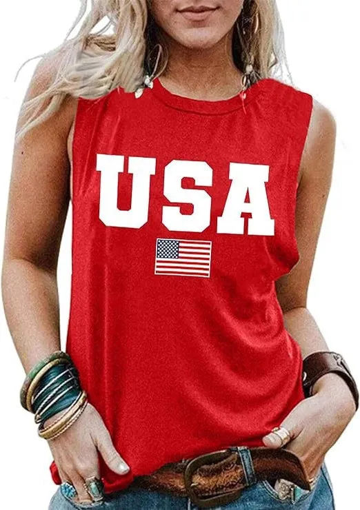 4th of July American Flag Printed Tank Top