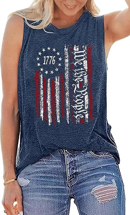 4th of July American Flag Printed Tank Top