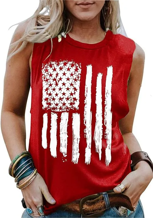 4th of July American Flag Printed Tank Top