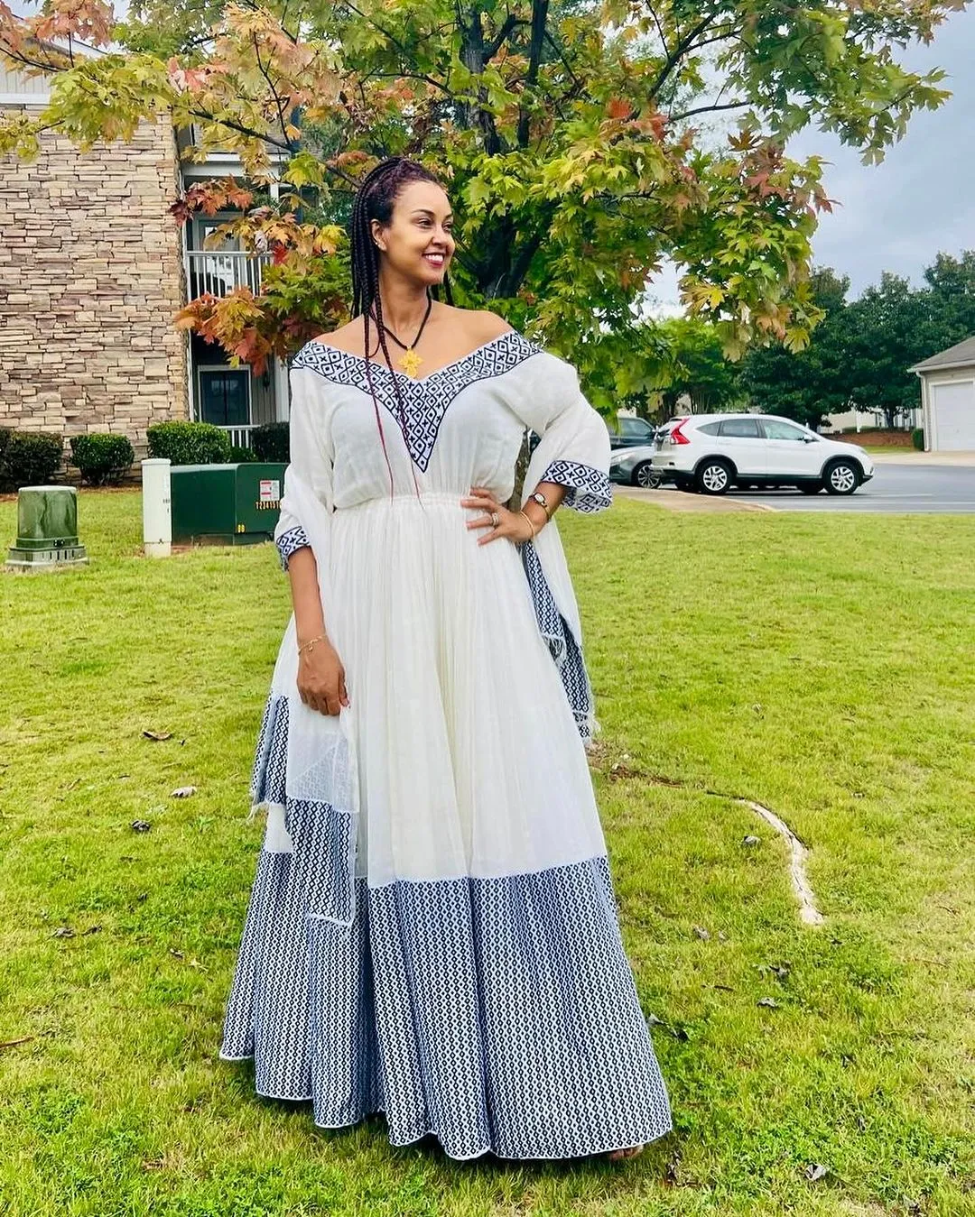 Adorable Look with Blue Traditional Ethiopian Dress: Habesha Dress for Events Big and Small