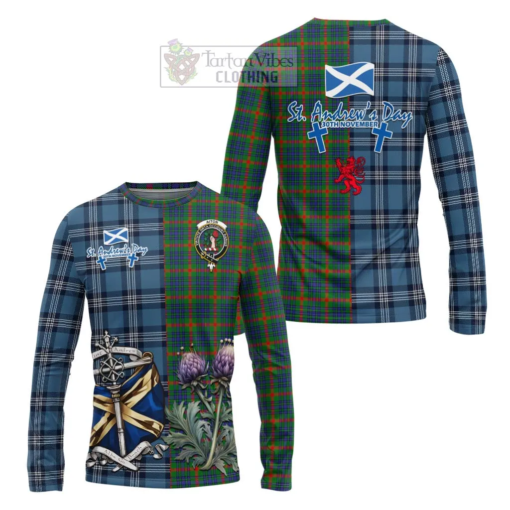 Aiton Tartan Long Sleeve T-Shirt Happy St. Andrew's Day Half Tartan Style