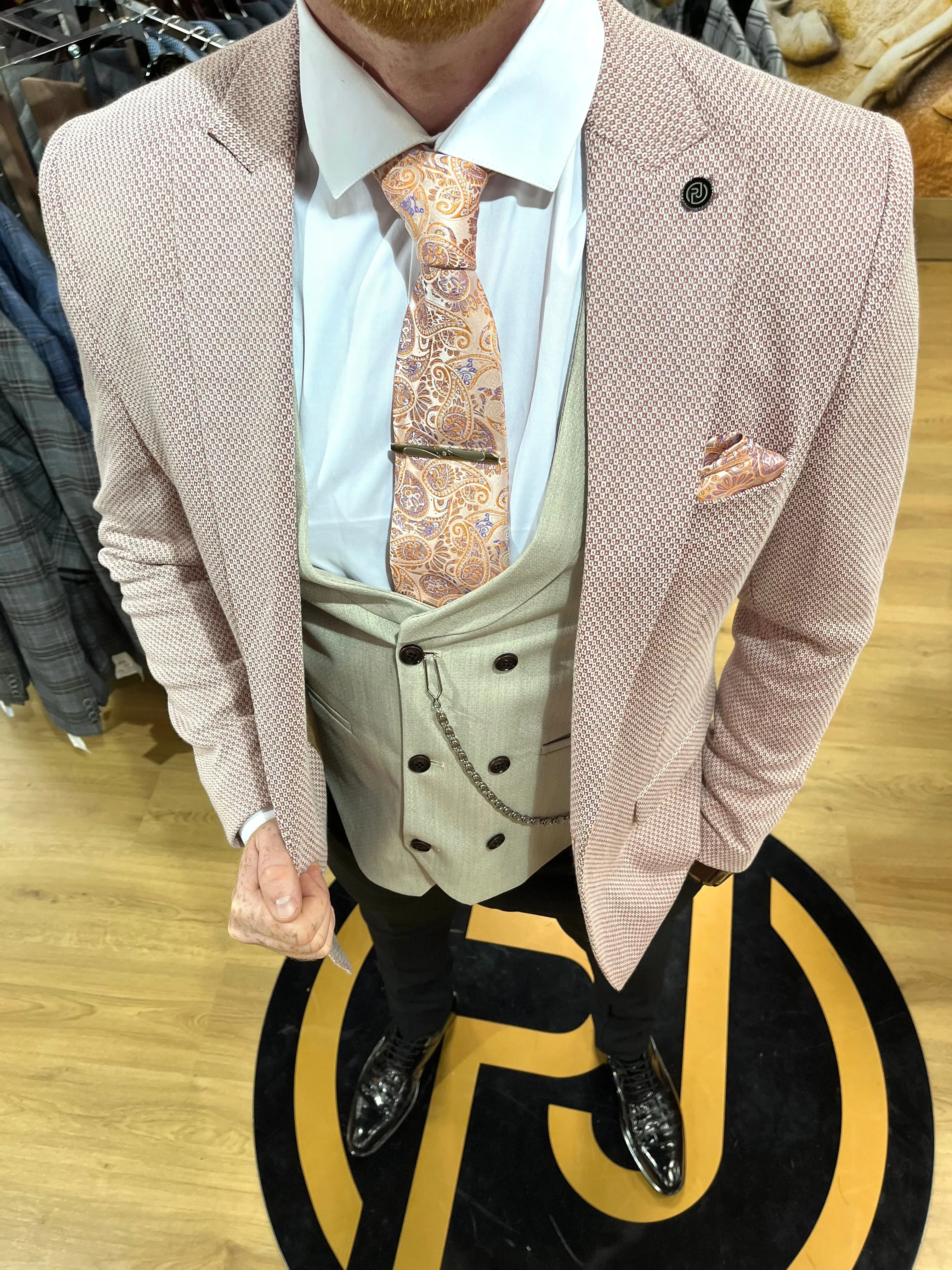 Alonso - Salmon/Cream 3 Piece Suit