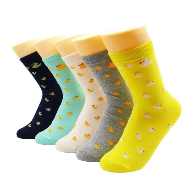 Animal Print Women Socks Cute Cartoon Cat Dog Duck Girl Socks