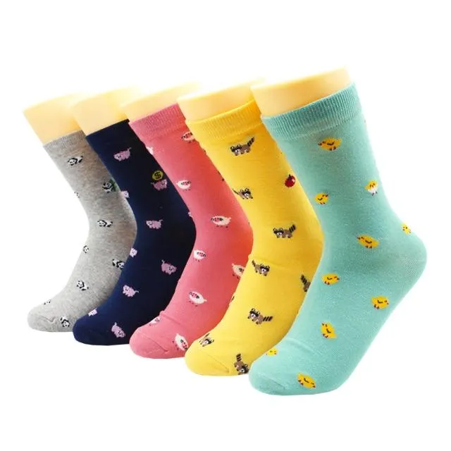 Animal Print Women Socks Cute Cartoon Cat Dog Duck Girl Socks