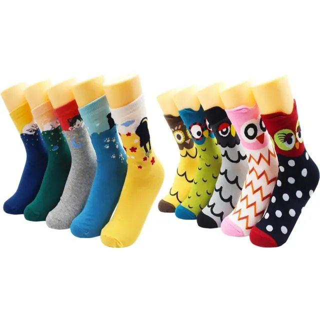 Animal Print Women Socks Cute Cartoon Cat Dog Duck Girl Socks