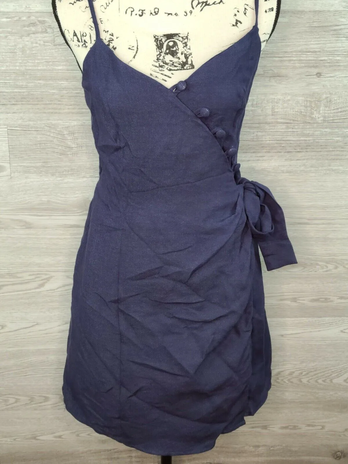 AQUA Women's Navy Adjustable Sleeveless Belted Button Wrap Dress Size XS