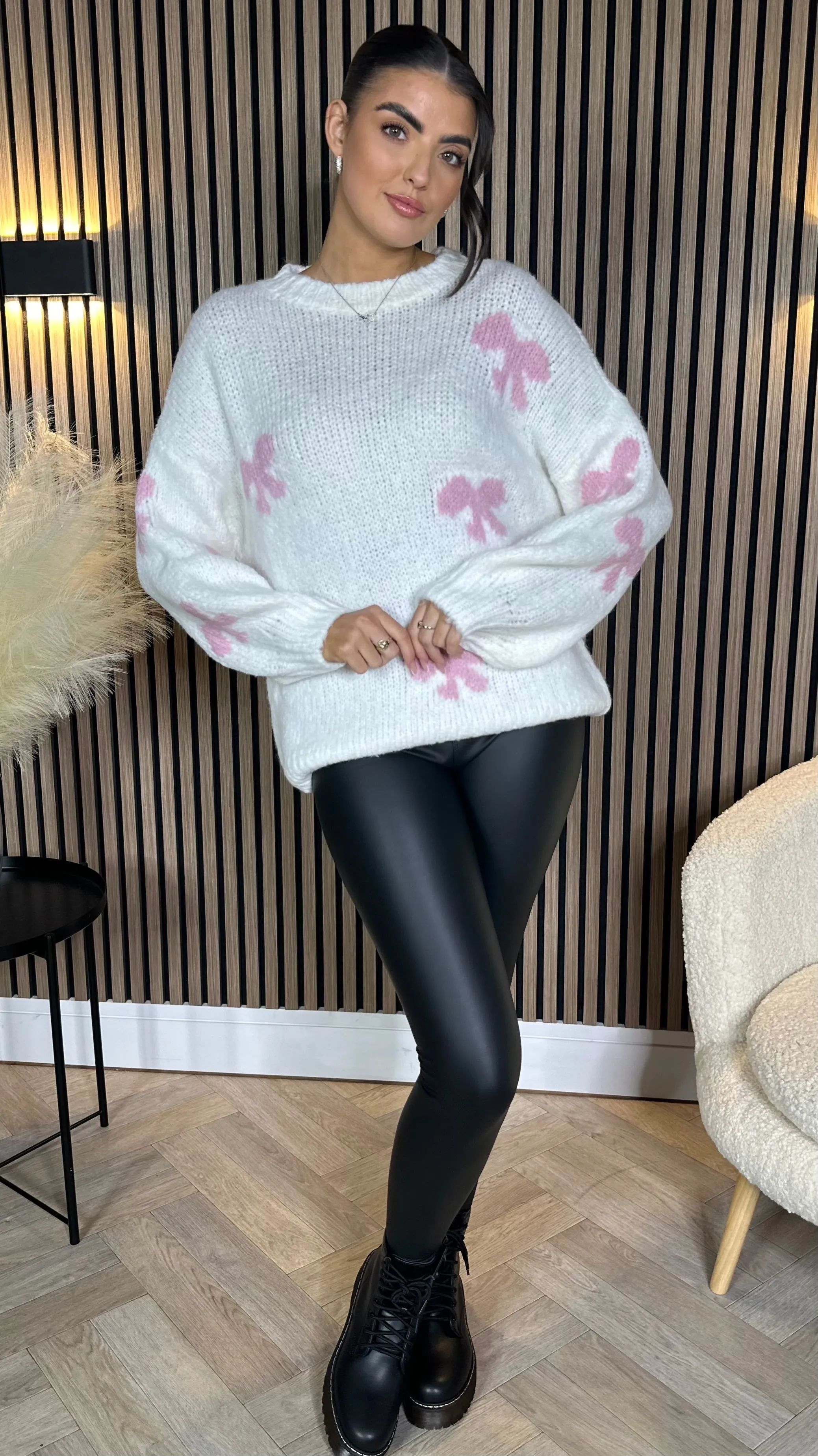 Arlette White With Pink Printed Bow Detail Jumper