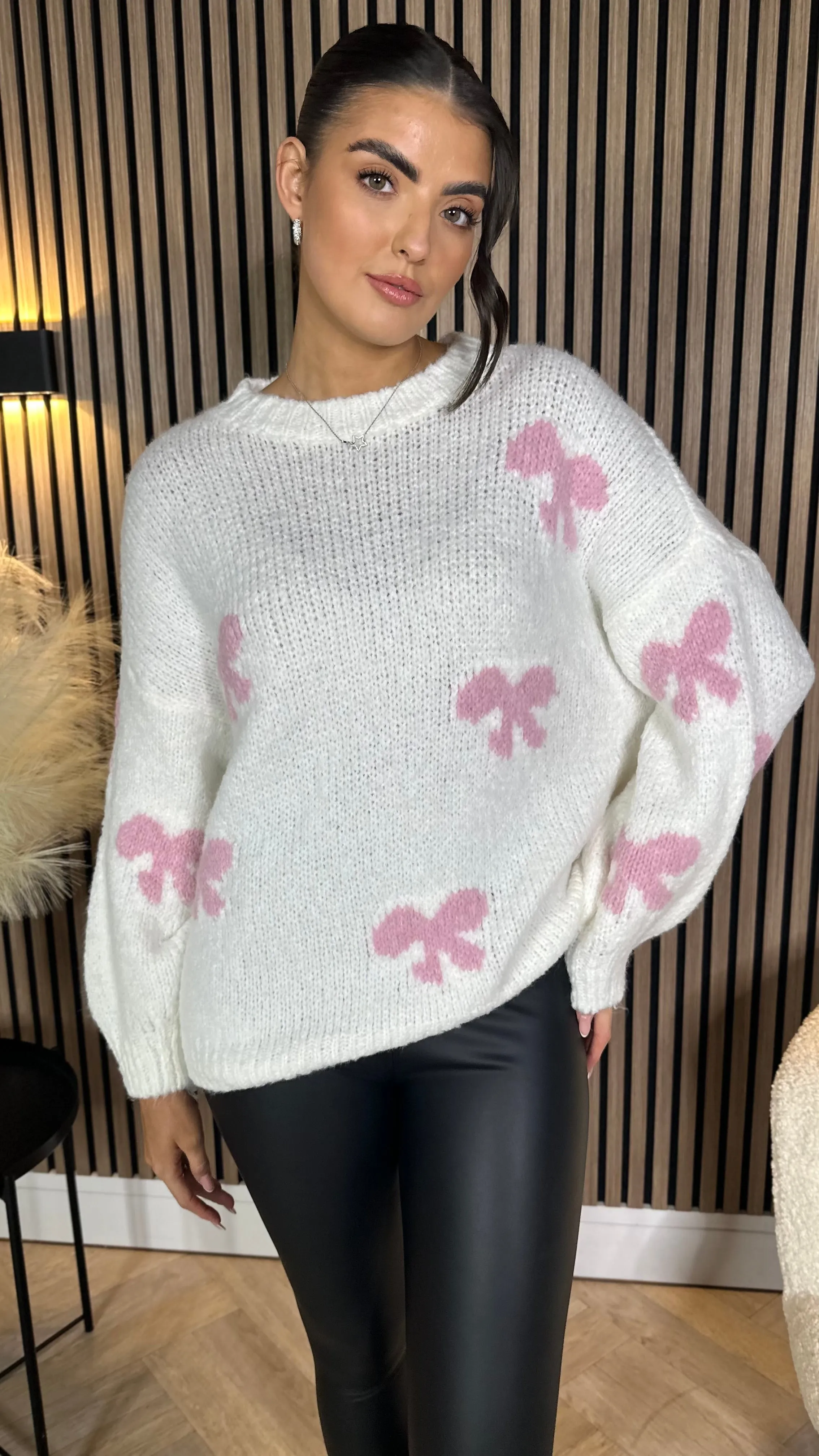 Arlette White With Pink Printed Bow Detail Jumper