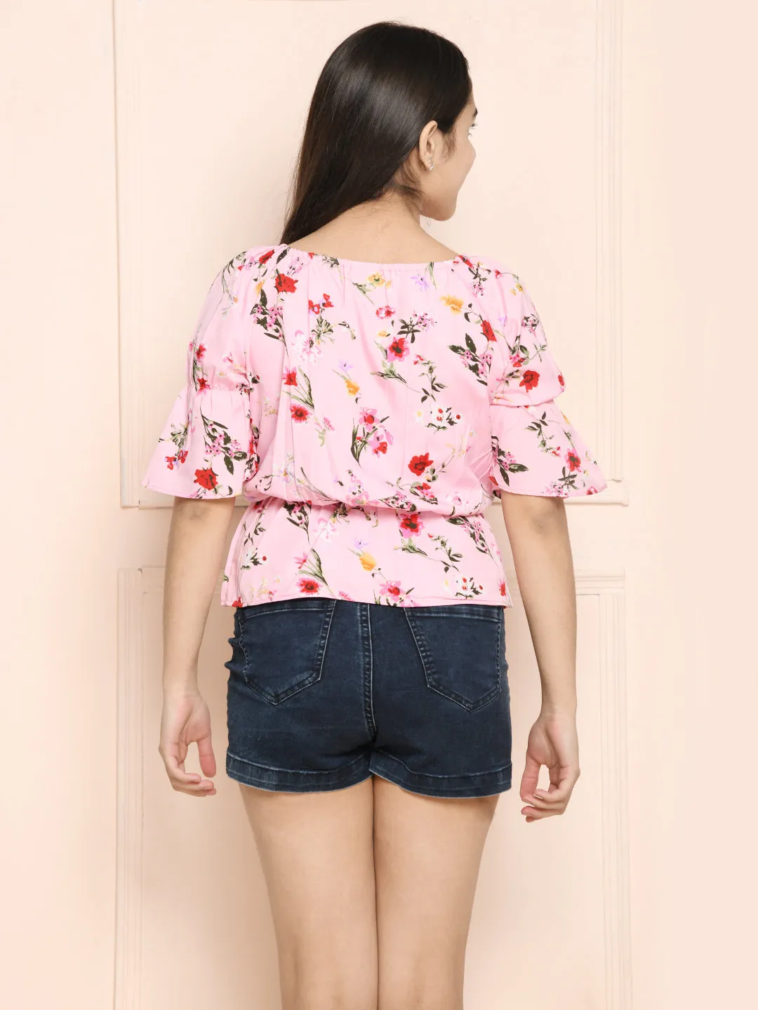 Baby Pink Floral Bardot Top