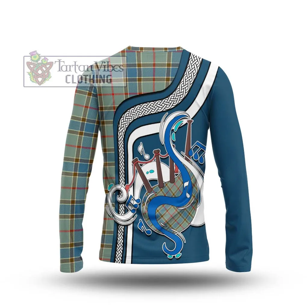 Balfour Blue Tartan Long Sleeve T-Shirt with Epic Bagpipe Style