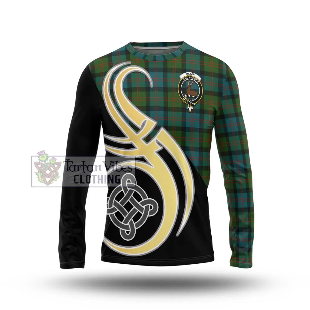 Blair Ancient Tartan Long Sleeve T-Shirt with Family Crest and Celtic Symbol Style