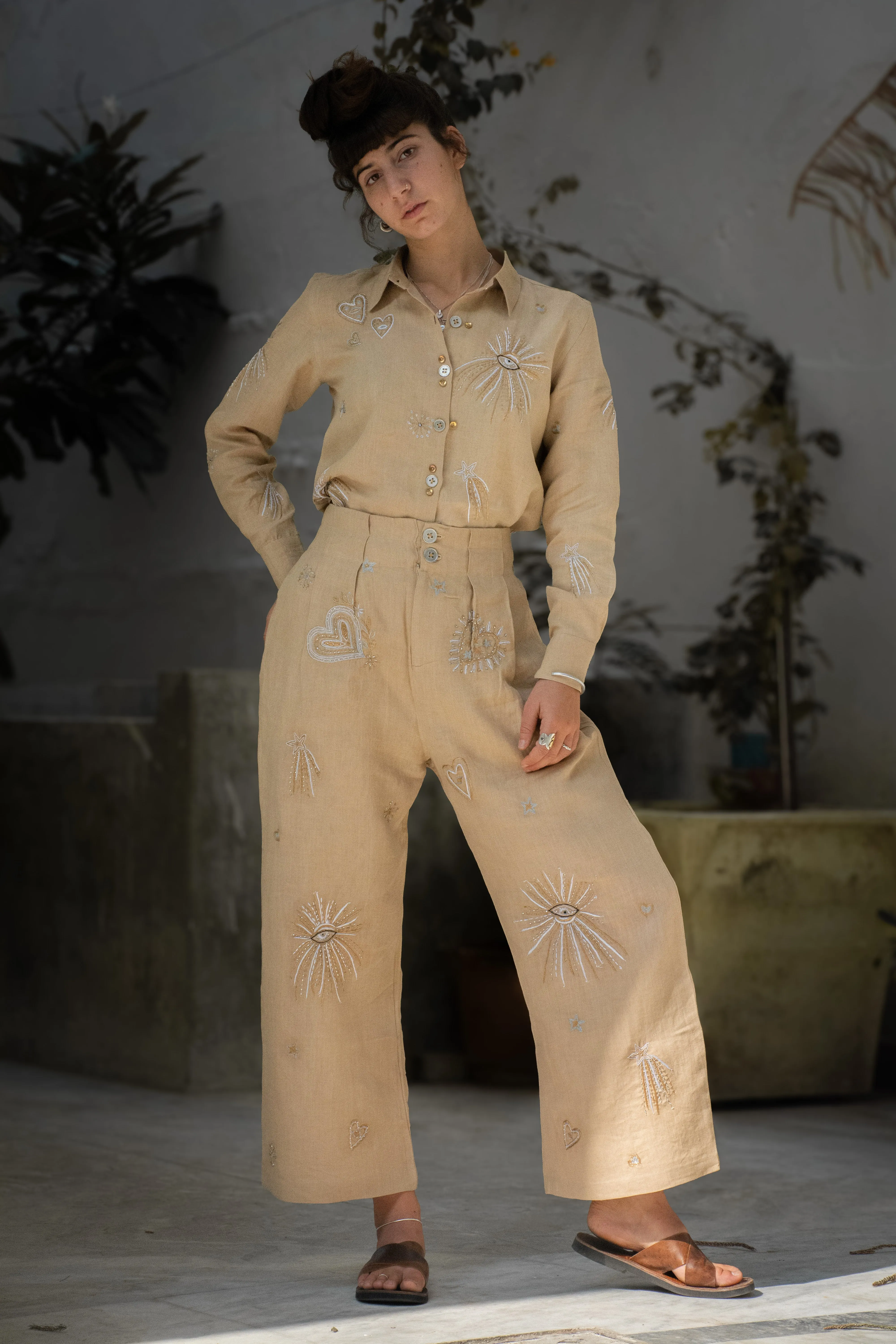 Bombay Galaxy Embroidered Linen Pants