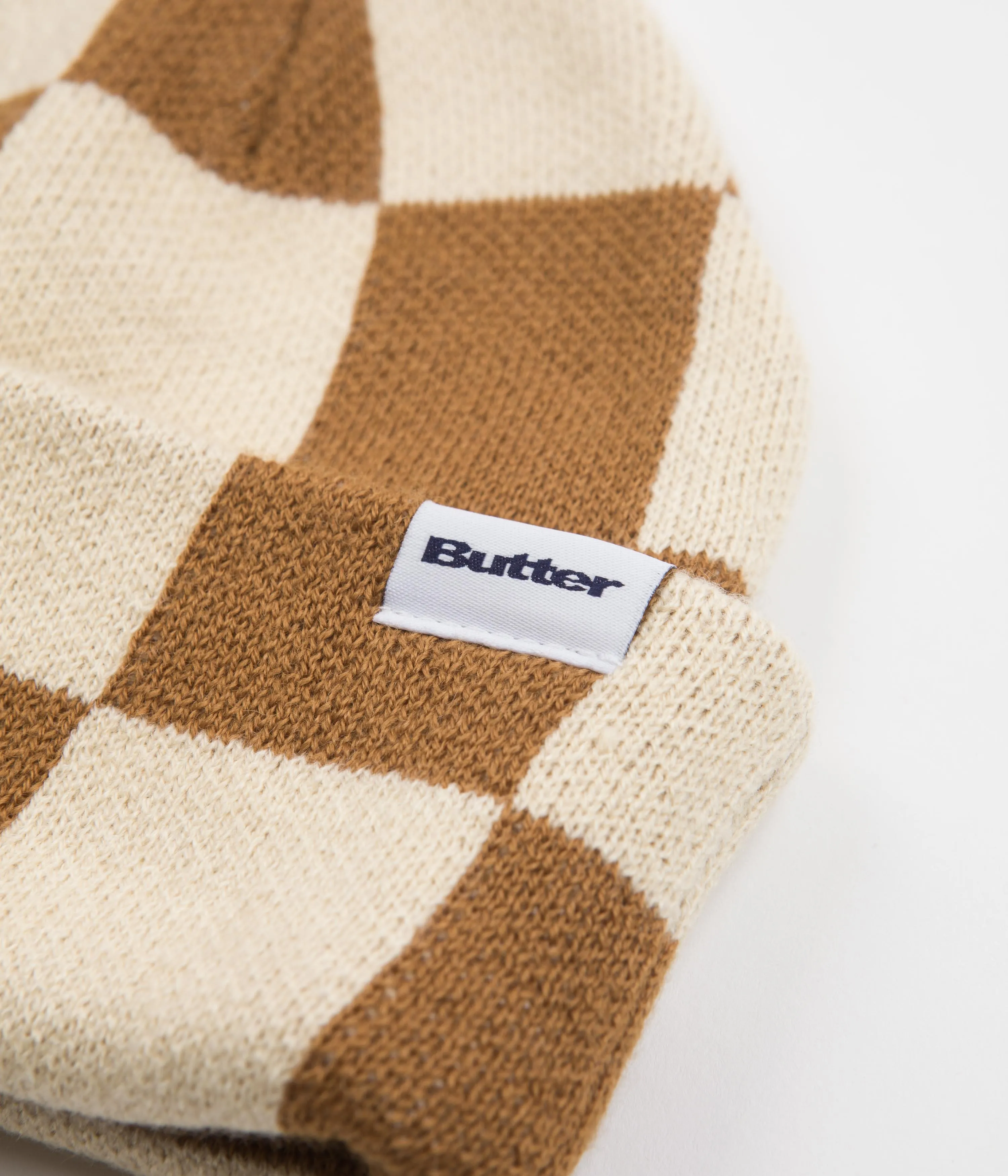 Butter Goods Checkered Beanie - Cream / Brown