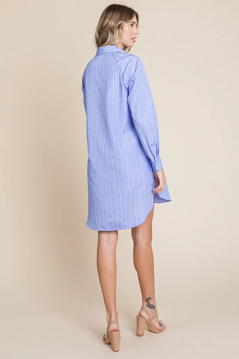 Button Down Cotton Long Sleeve Shirt Dress