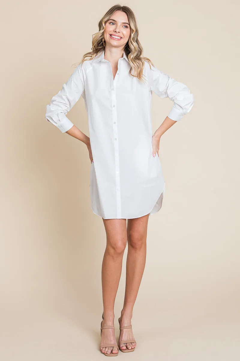 Button Down Cotton Long Sleeve Shirt Dress