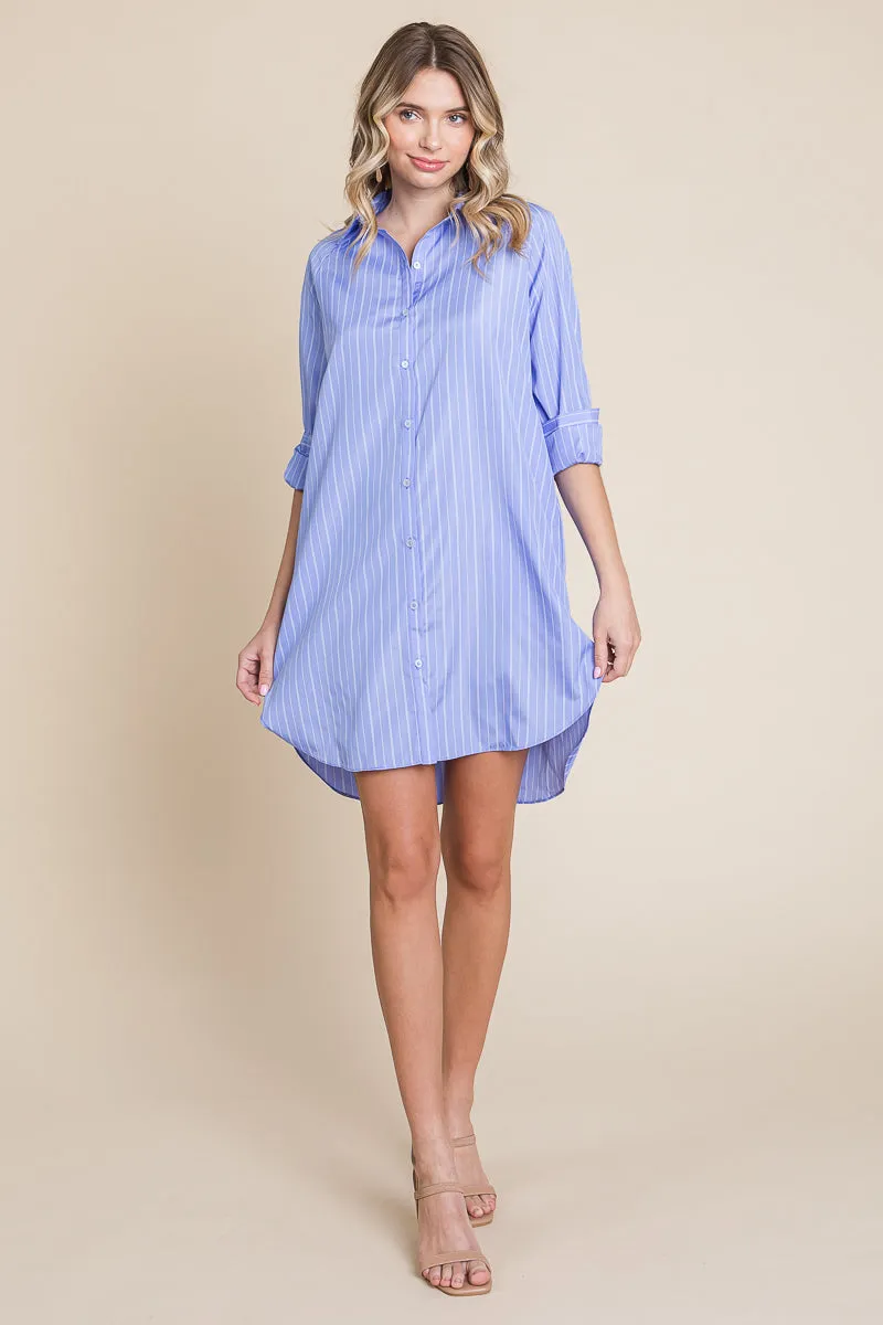 Button Down Cotton Long Sleeve Shirt Dress