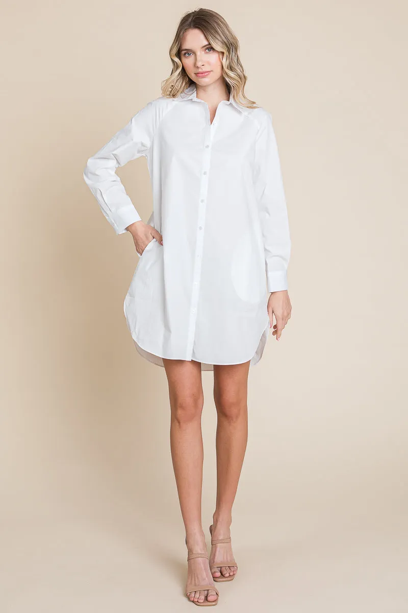 Button Down Cotton Long Sleeve Shirt Dress