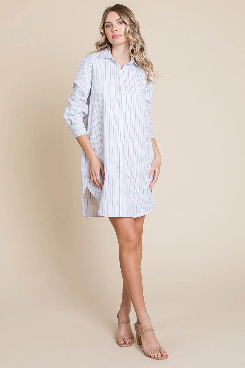 Button Down Cotton Long Sleeve Shirt Dress