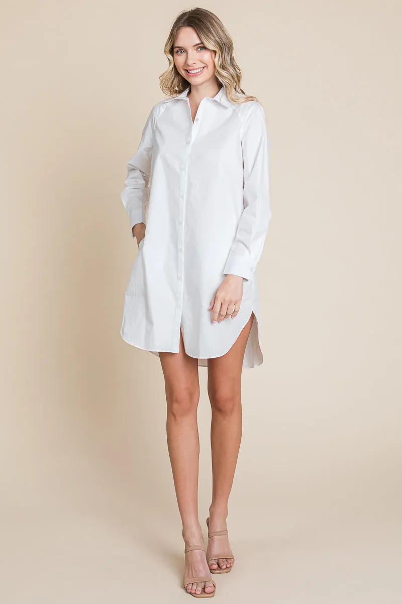 Button Down Cotton Long Sleeve Shirt Dress