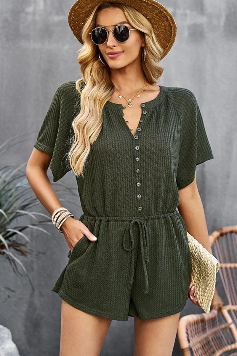 BUTTON UP TIED WAIST ROMPER