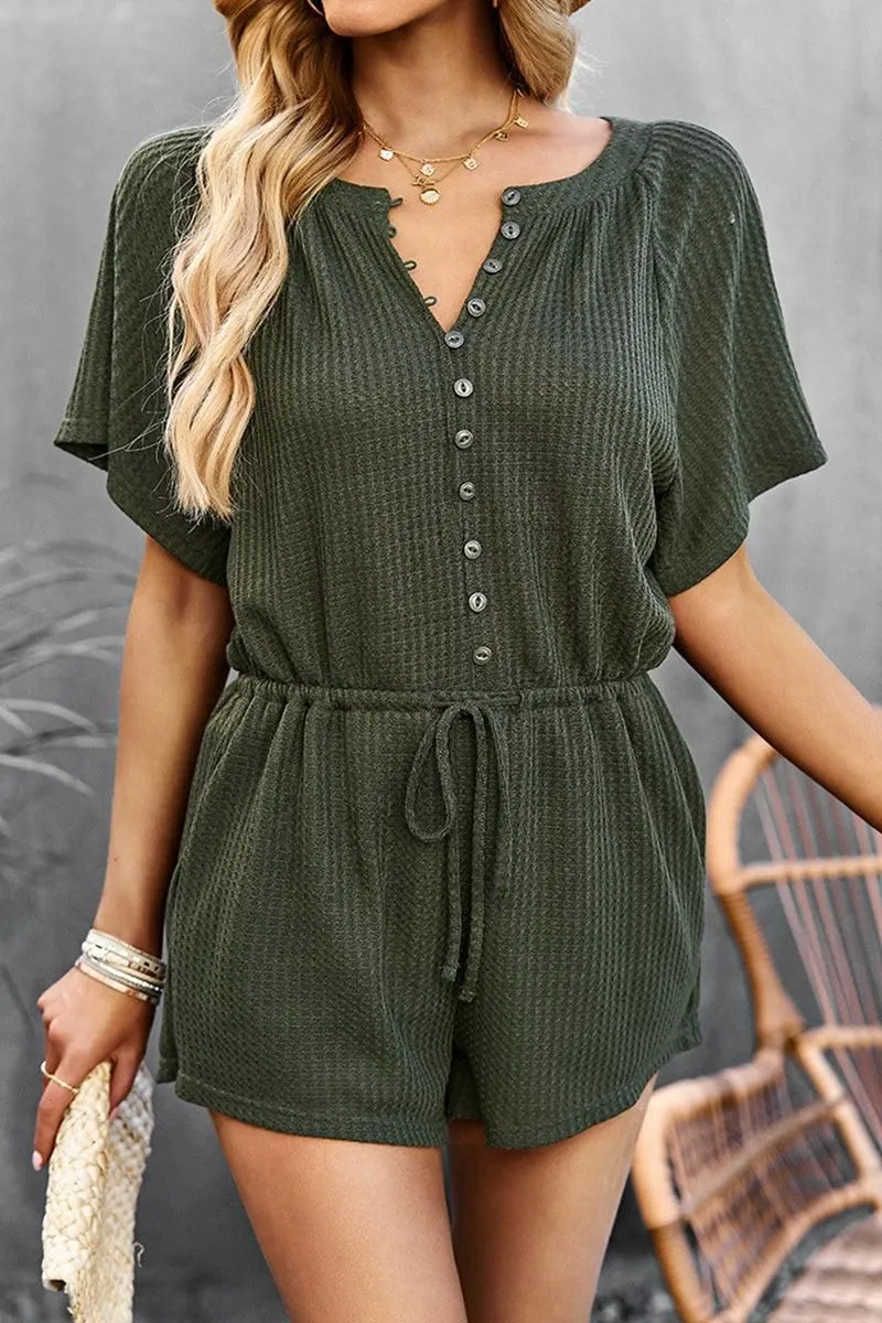 BUTTON UP TIED WAIST ROMPER