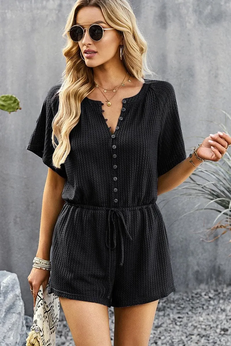 BUTTON UP TIED WAIST ROMPER