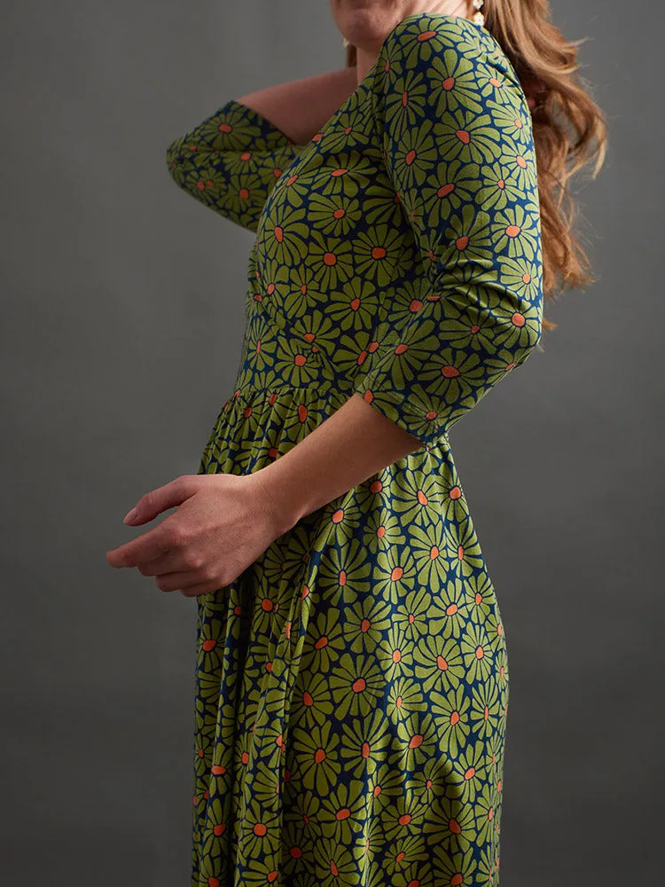 Callie Long Sleeve Wrap Dress - Olive Floral