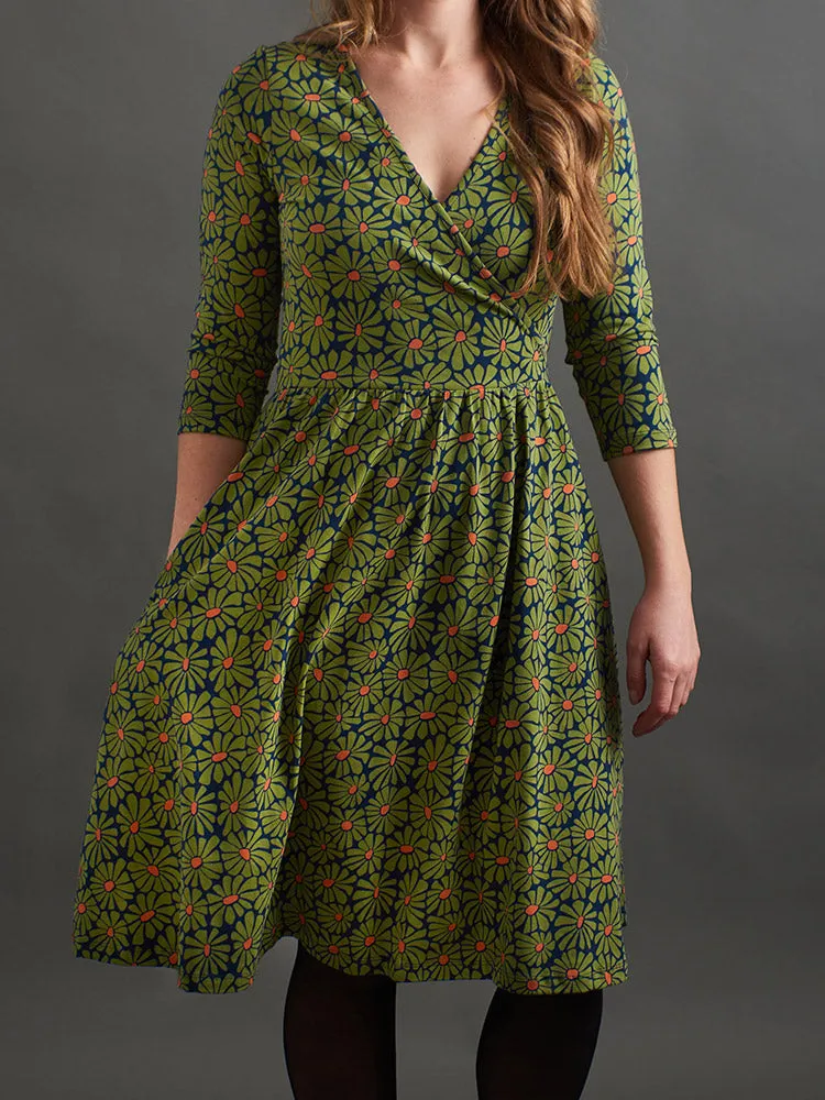 Callie Long Sleeve Wrap Dress - Olive Floral