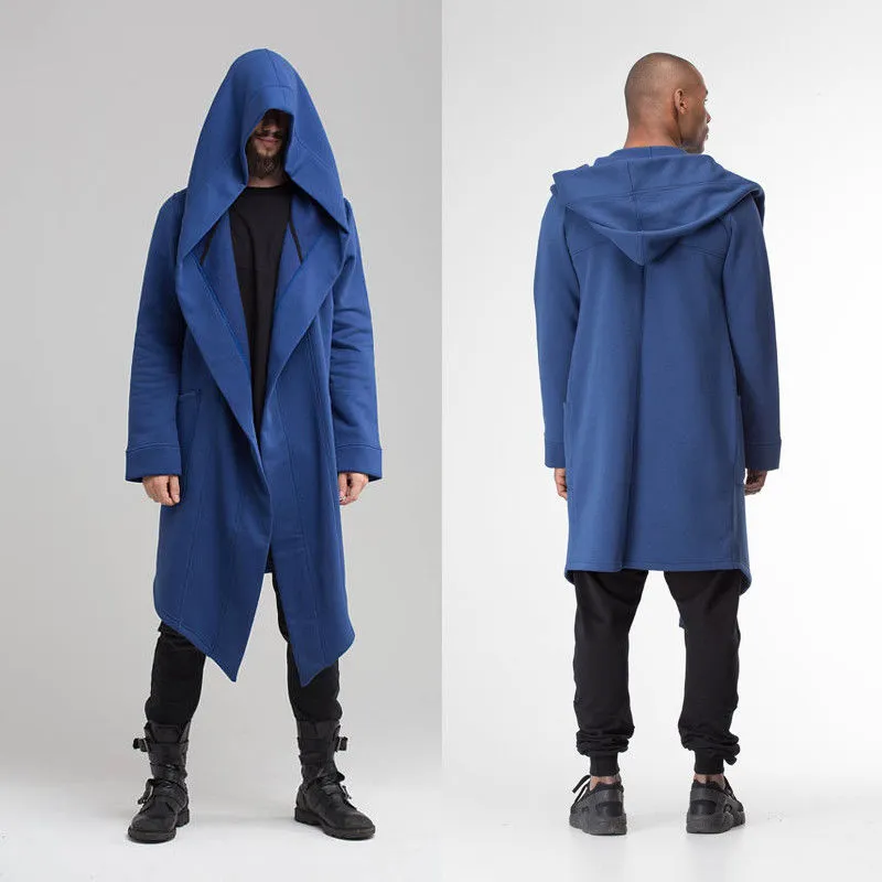 Casual Open Stitch Hooded Long Cloak Cape Coat Men Women Solid Pocket Loose Clock Coat