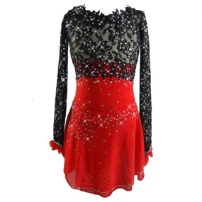 Competition Skating Dress Red & Black Lace with Crystals Spanish Theme  BSU8820.1