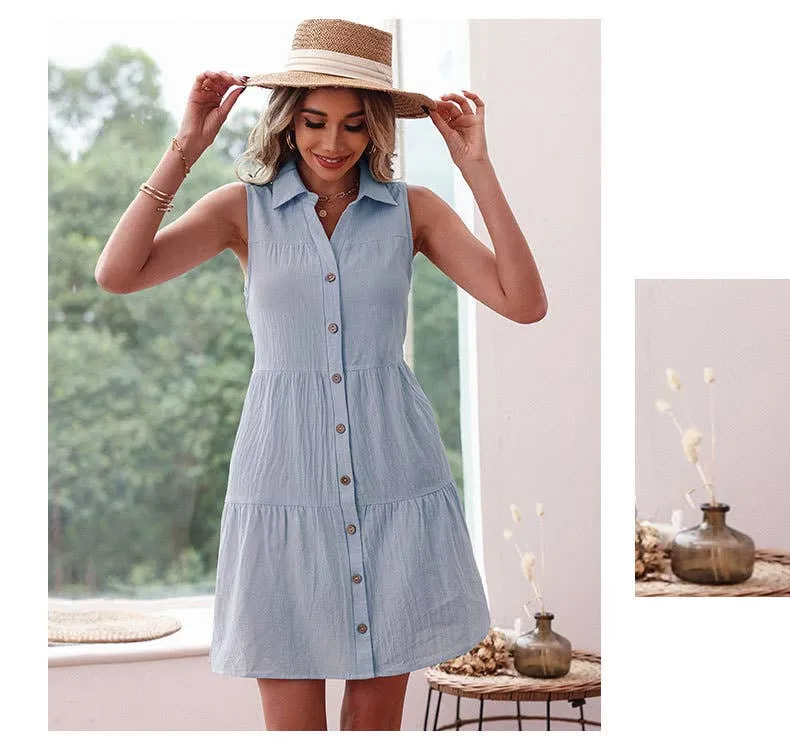 COTTON AND LINEN BUTTON CARDIGAN DRESS_CWDSD3501