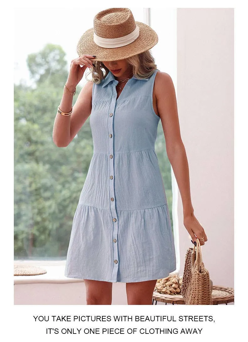 COTTON AND LINEN BUTTON CARDIGAN DRESS_CWDSD3501