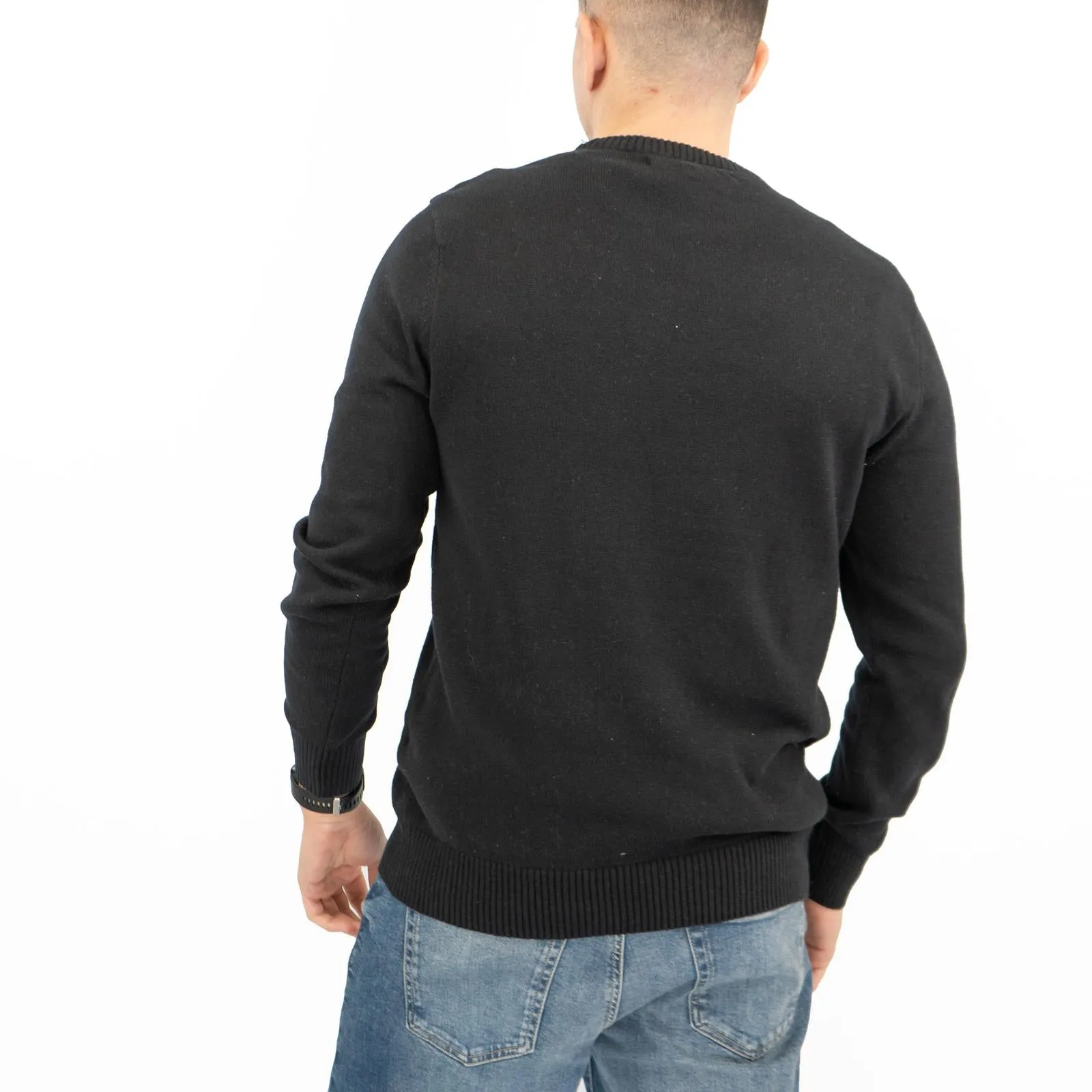 Crew Clothing Mens Rib Knitted Jumper Long Sleeve Black