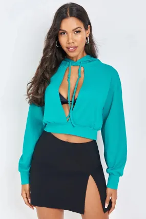 Drawstring Cut Out Crop Hoodie