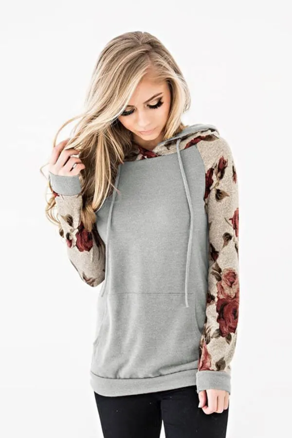 Dunnmall Fashion Patchwork Regular Print Hoodie