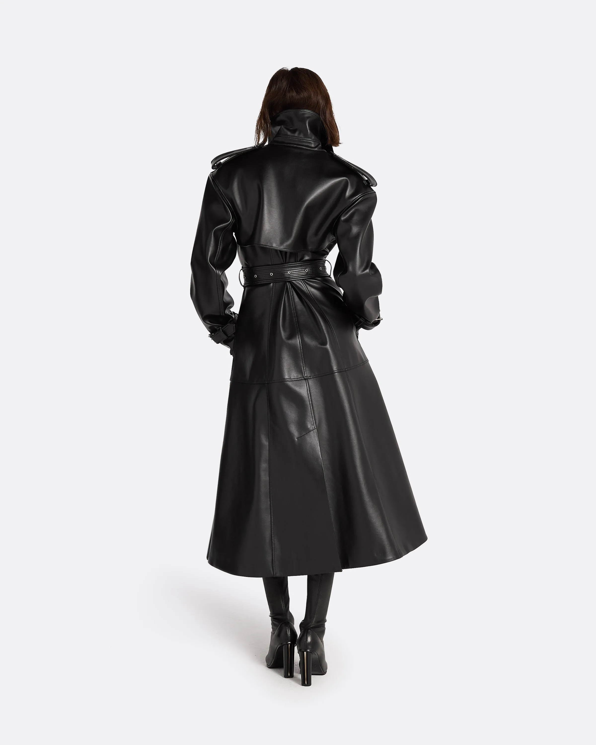 Emy Black Vegan Leather Coat