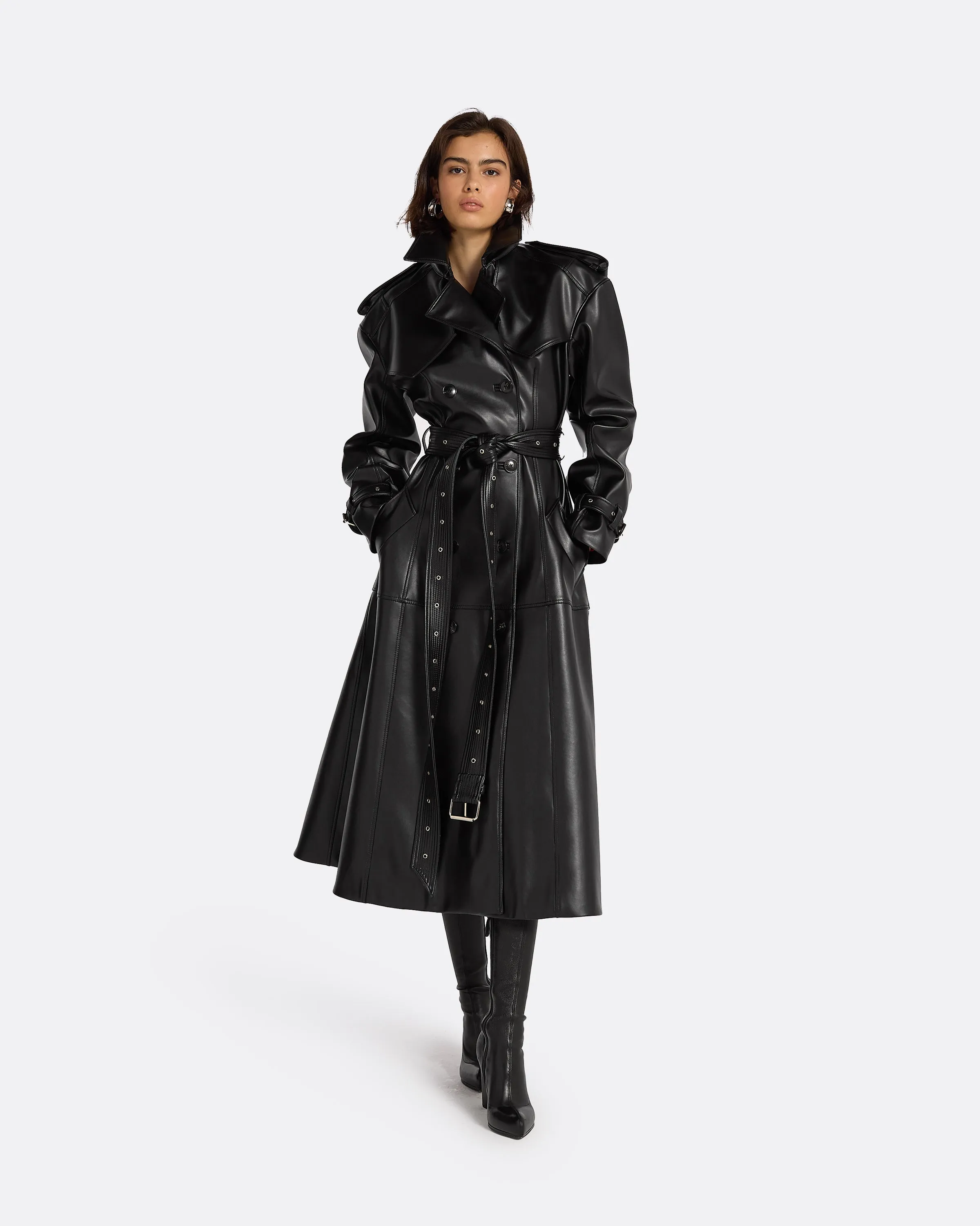 Emy Black Vegan Leather Coat