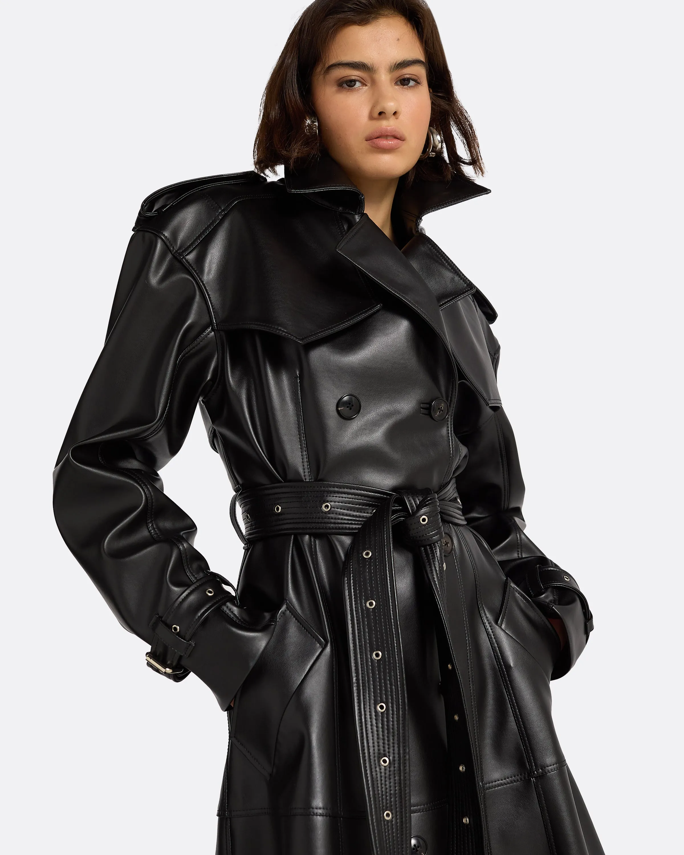 Emy Black Vegan Leather Coat