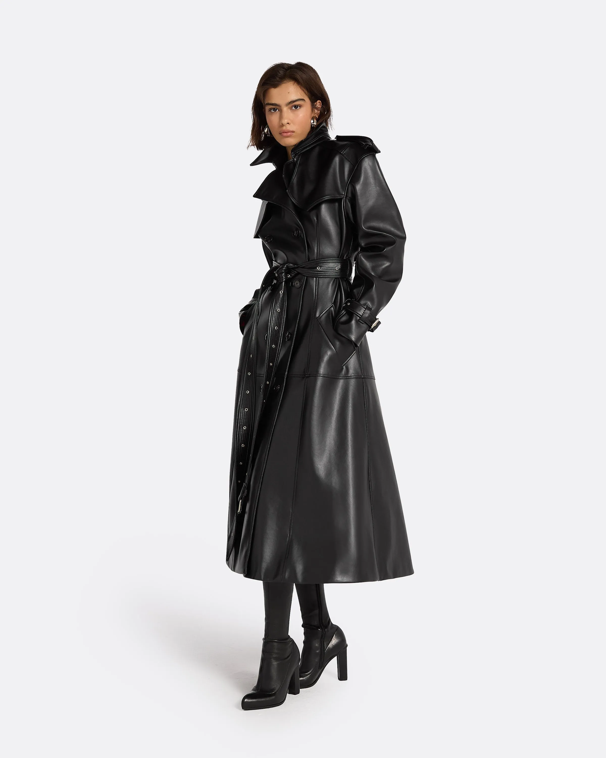 Emy Black Vegan Leather Coat