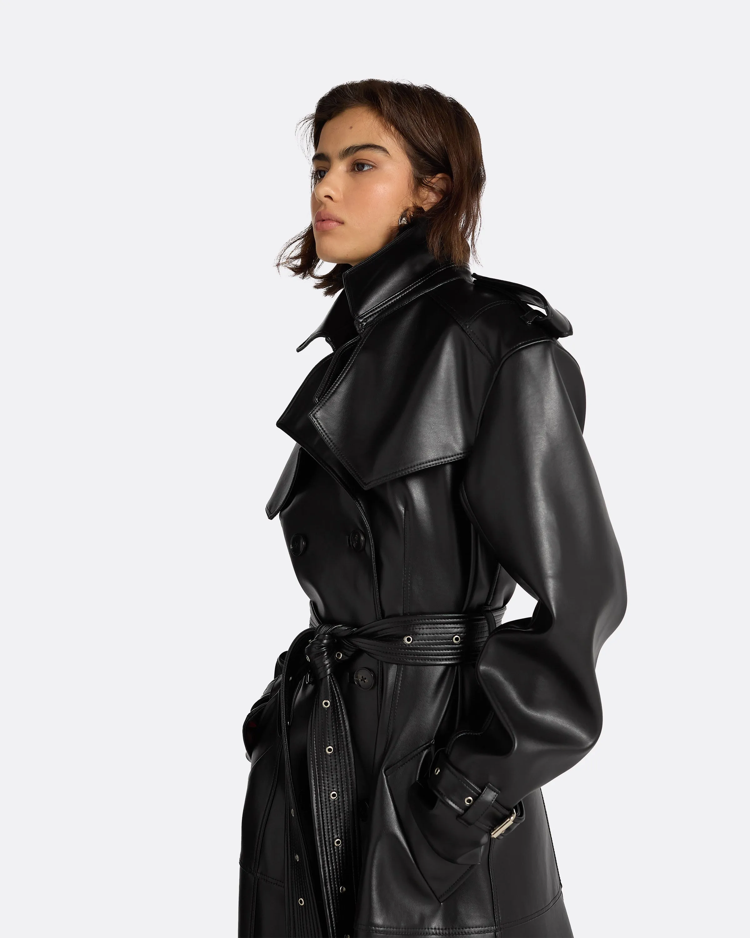 Emy Black Vegan Leather Coat