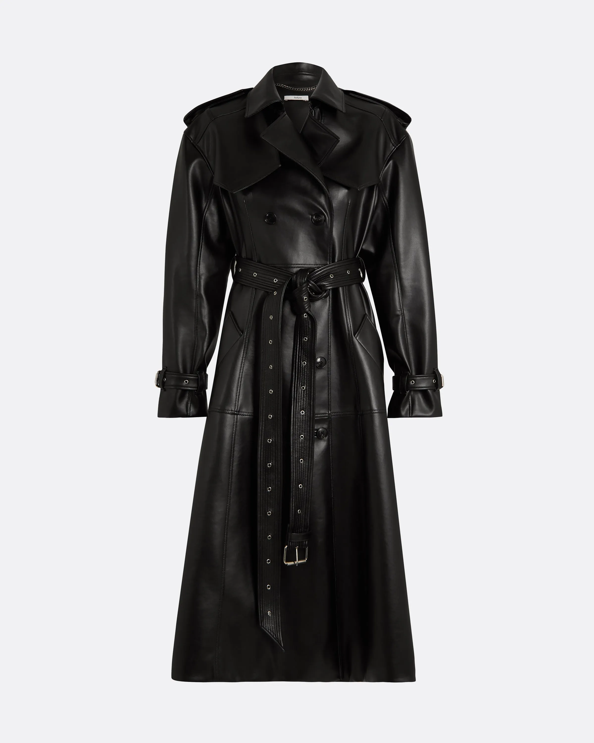 Emy Black Vegan Leather Coat