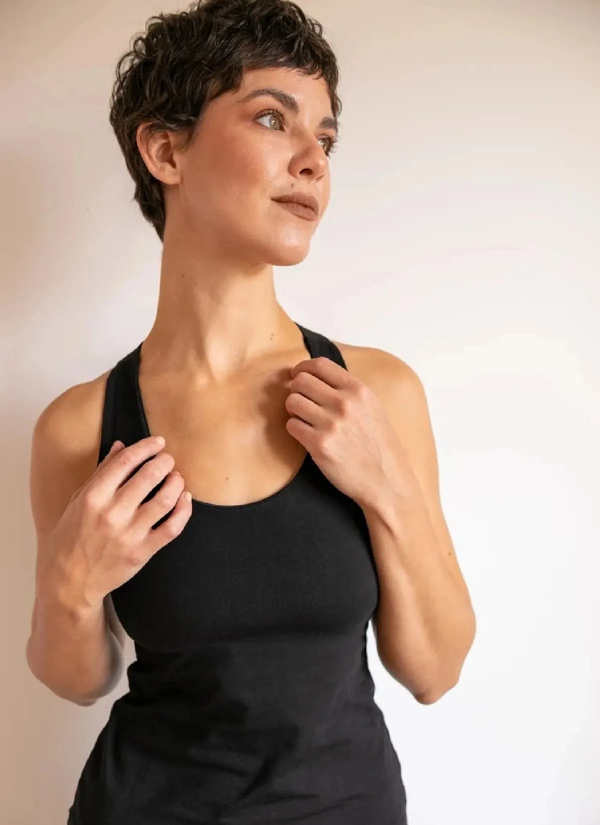 Faith Strappy Yoga Tank Top with Built in Bra in Black