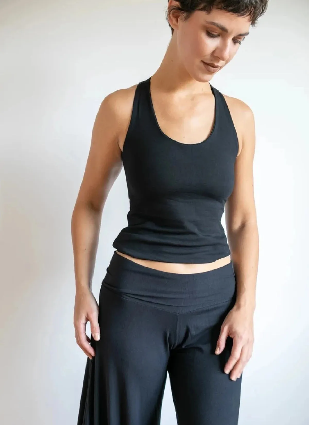 Faith Strappy Yoga Tank Top with Built in Bra in Black