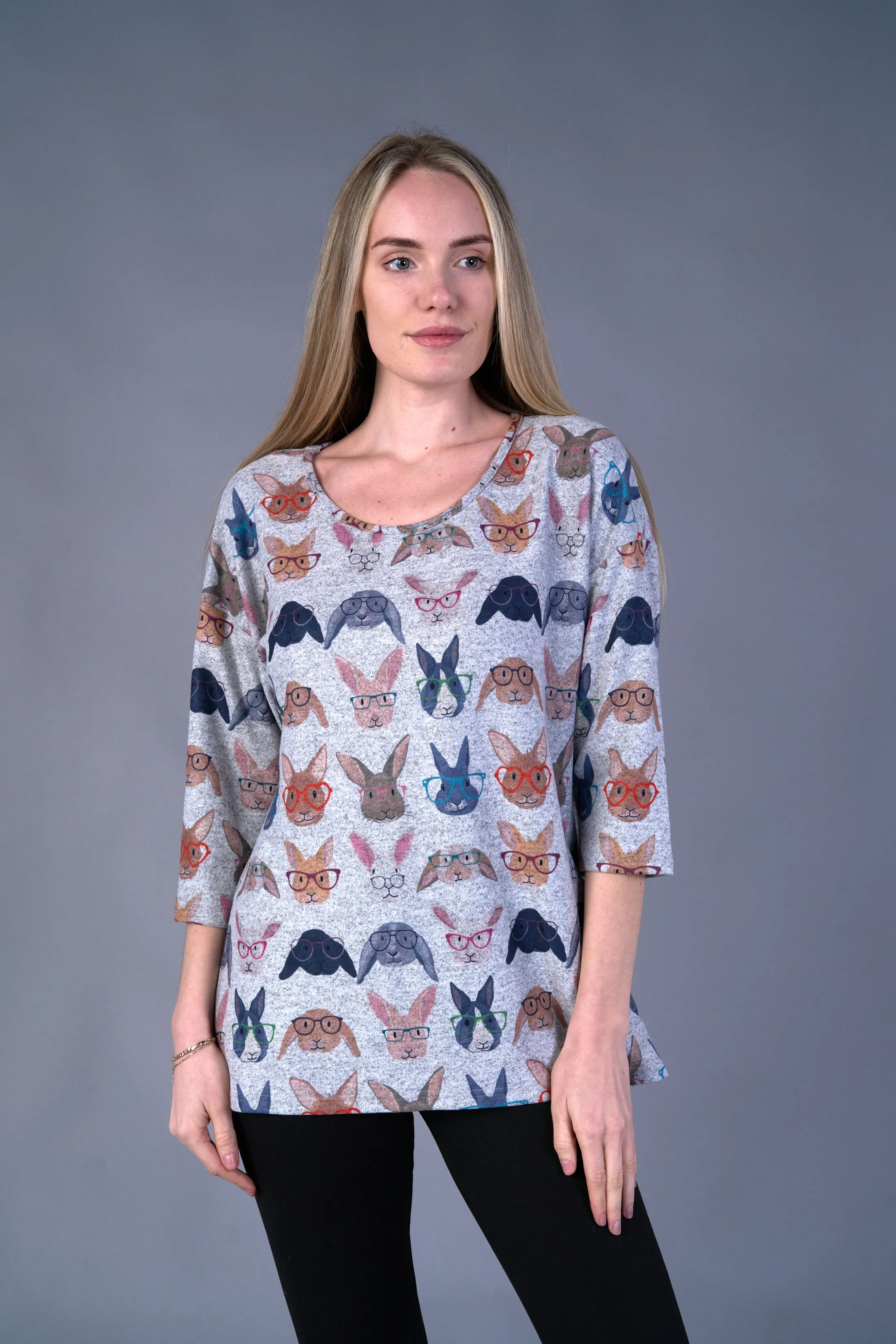 Fleece Scoop Neck Bunny Top #603