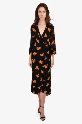 Ganni Black/Yellow Floral Wrap Dress Size 34