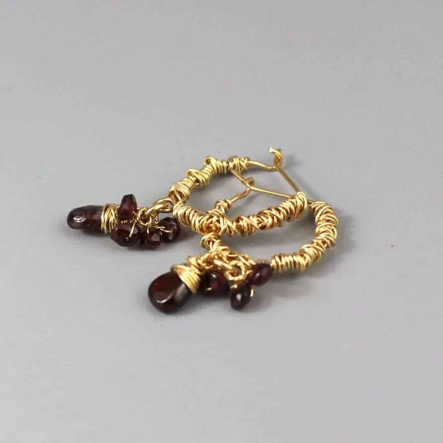 Garnet Wire Wrap Hoops