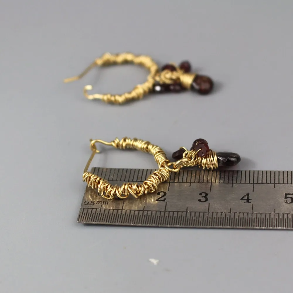 Garnet Wire Wrap Hoops