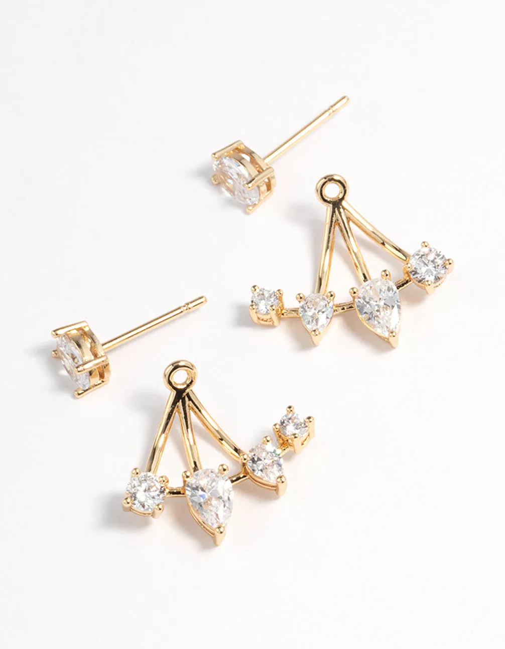 Gold Plated Cubic Zirconia Fan Jacket Earrings